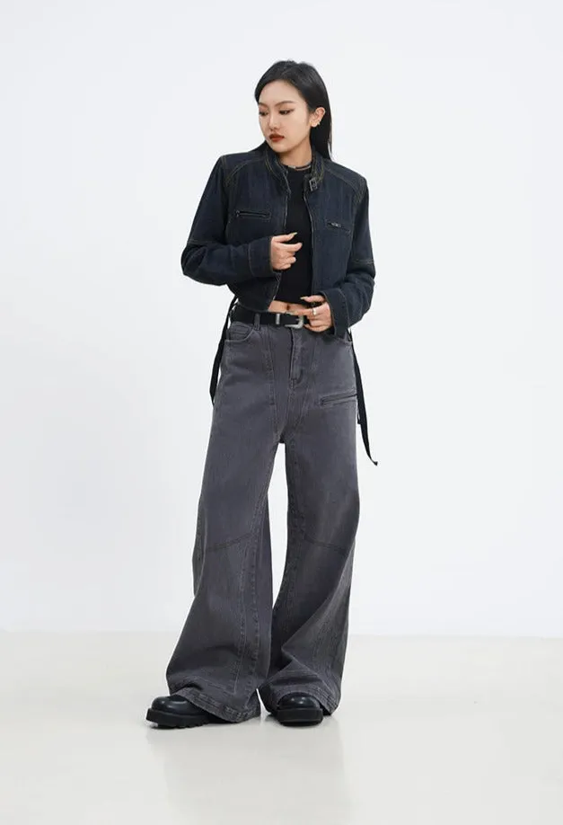 Detailed Stitch Cropped Denim Jacket