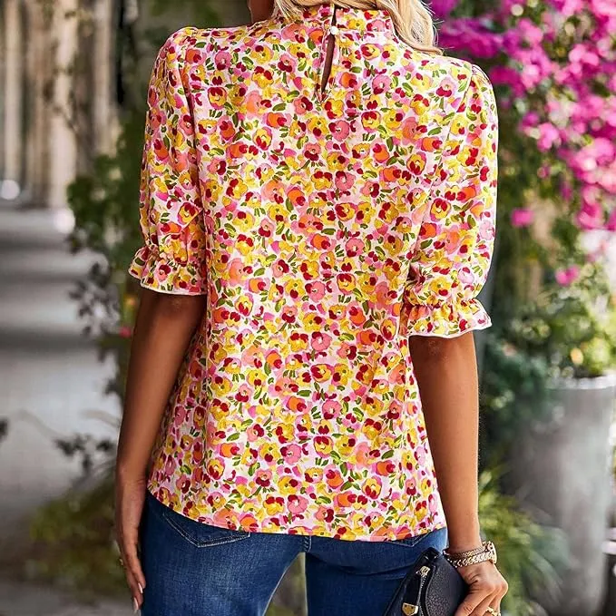 Ditsy Floral Ruffled Neck Blouse