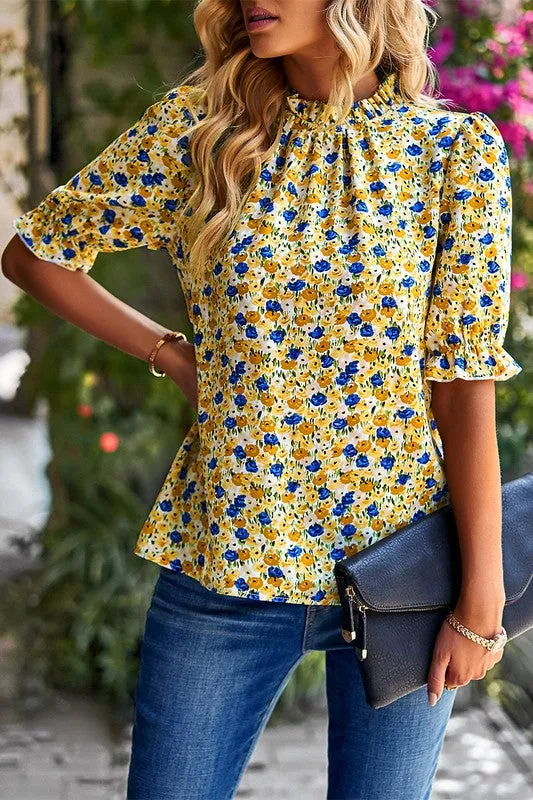 Ditsy Floral Ruffled Neck Blouse