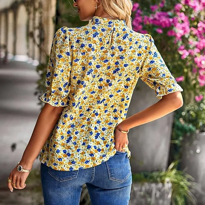 Ditsy Floral Ruffled Neck Blouse