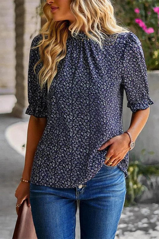 Ditsy Floral Ruffled Neck Blouse