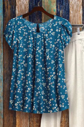 Dunnmall Floral Crew Neck Short Sleeve T-Shirt