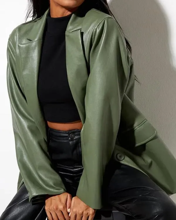 Dunnmall PU Leather Shirt Collar Jacket