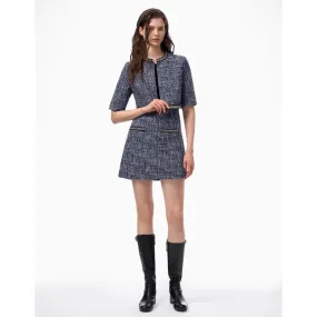 Embellished Trim Tweed Jacket - Blue