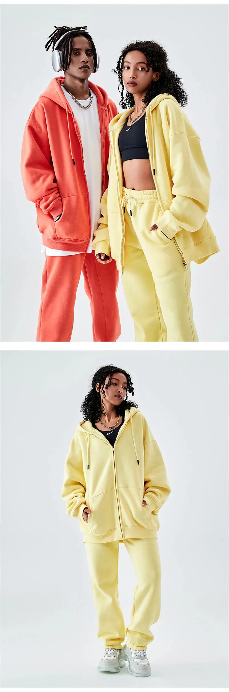 Fall winter Zipper Hoodies Loose fit 350gsm
