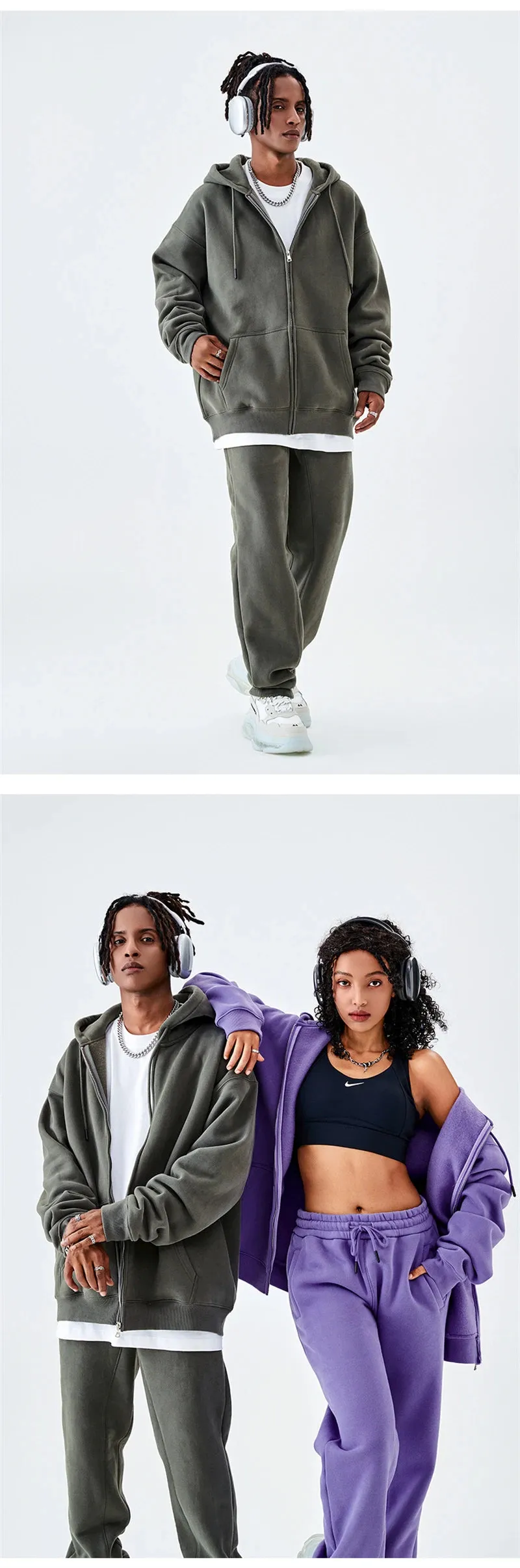 Fall winter Zipper Hoodies Loose fit 350gsm