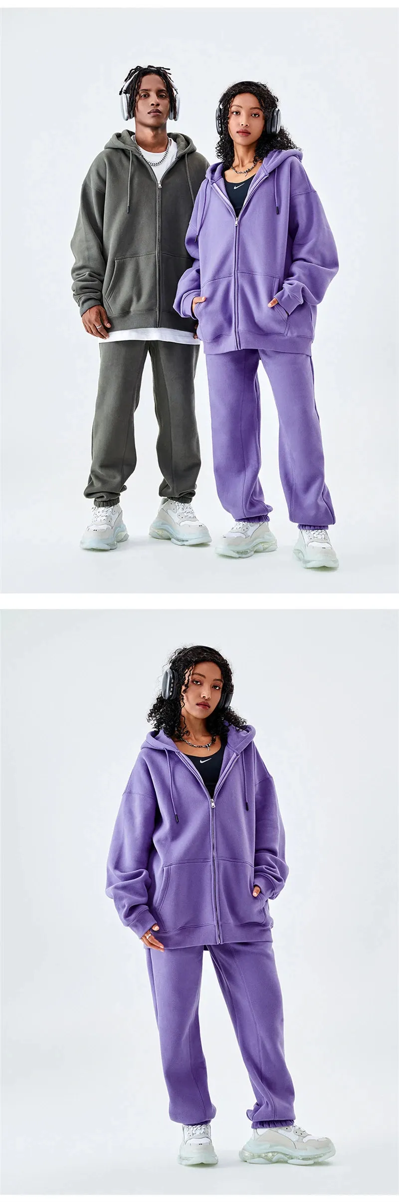 Fall winter Zipper Hoodies Loose fit 350gsm