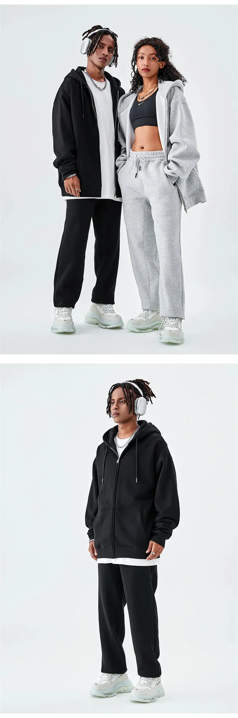 Fall winter Zipper Hoodies Loose fit 350gsm