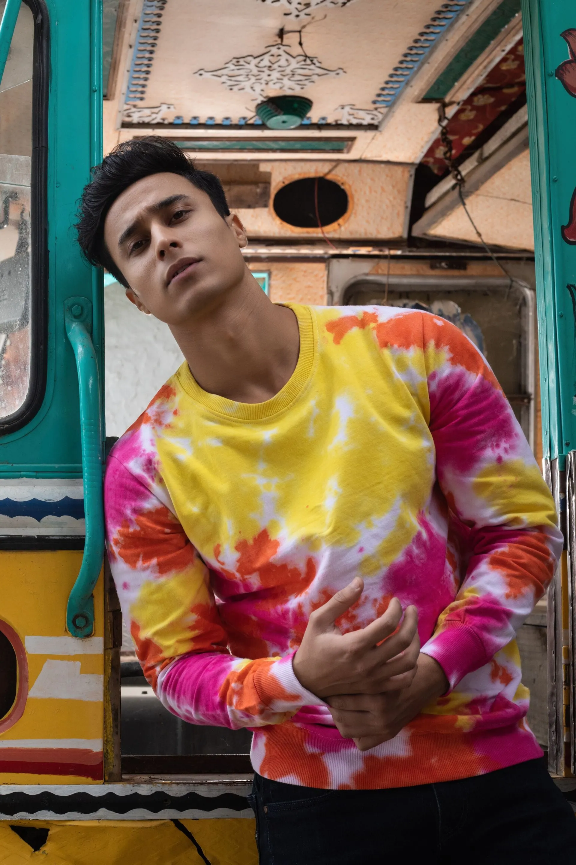 Firangi Yarn Combed Cotton Tie&Dye du noir Sweatshirt