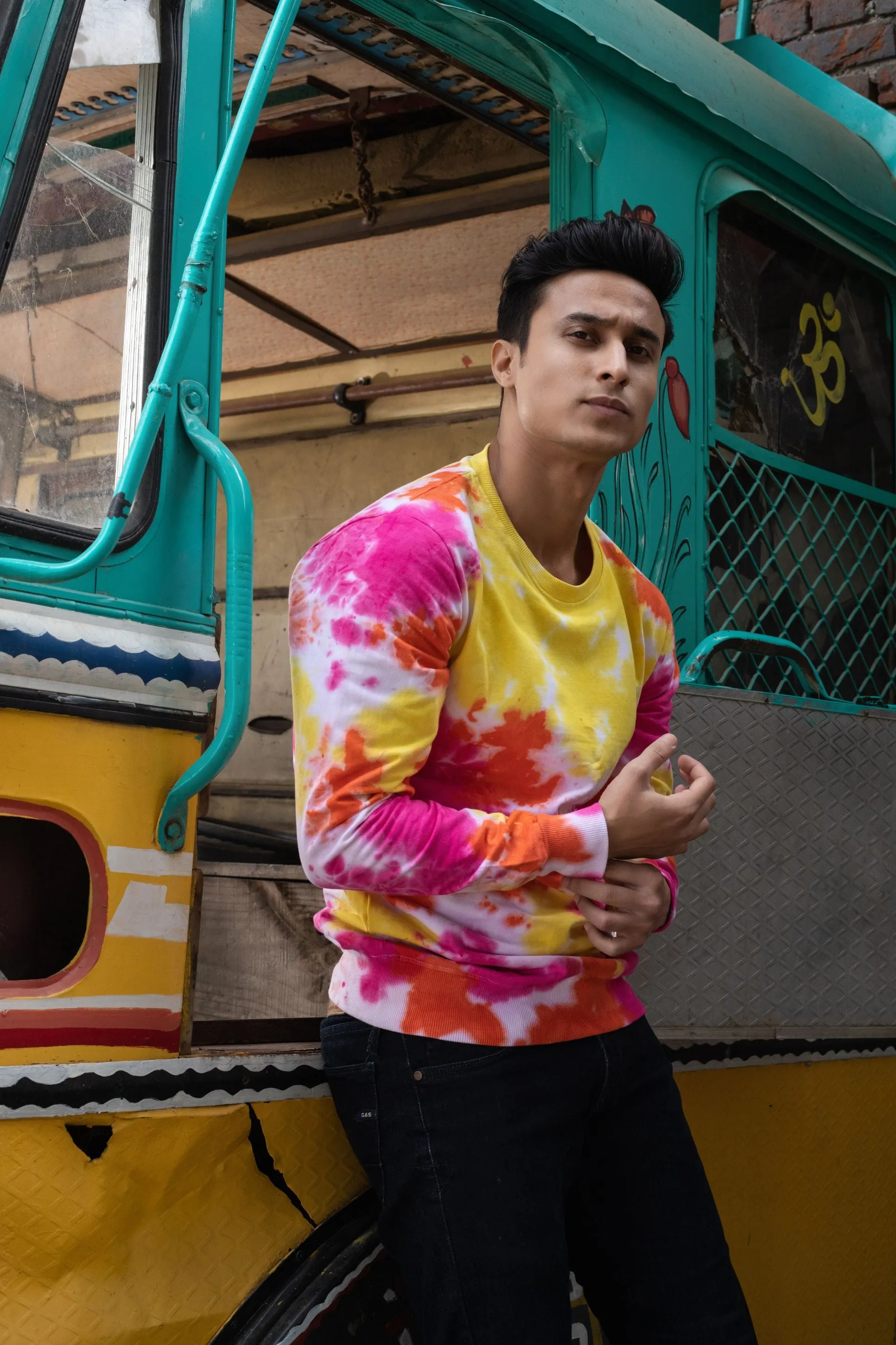 Firangi Yarn Combed Cotton Tie&Dye du noir Sweatshirt