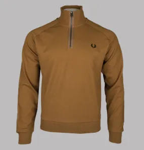 Fred Perry Half Zip Taped Track Jacket Dark Caramel