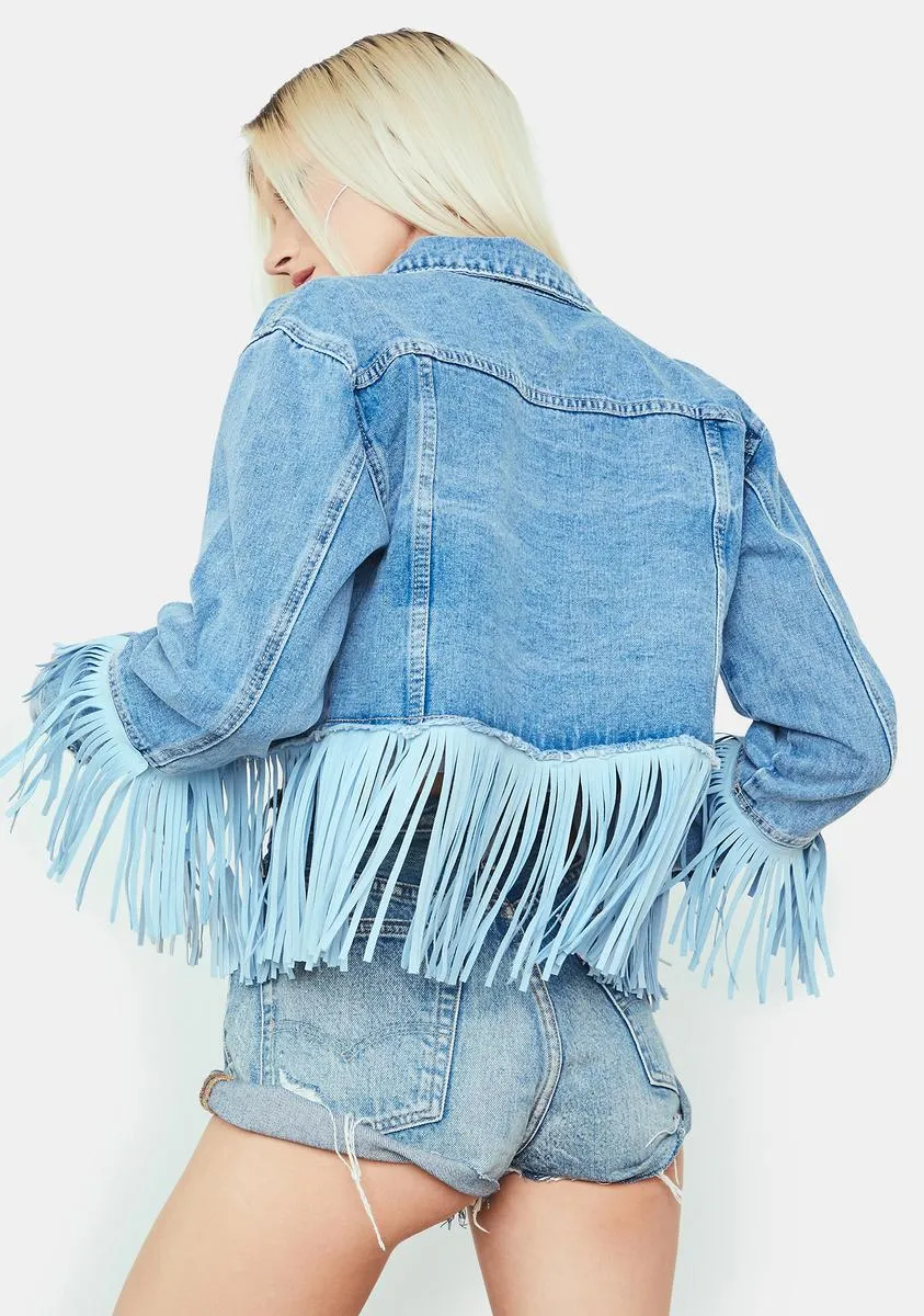 Getting There Fringe Cropped Jean Jacket