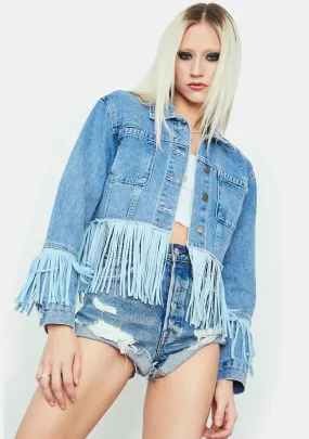 Getting There Fringe Cropped Jean Jacket
