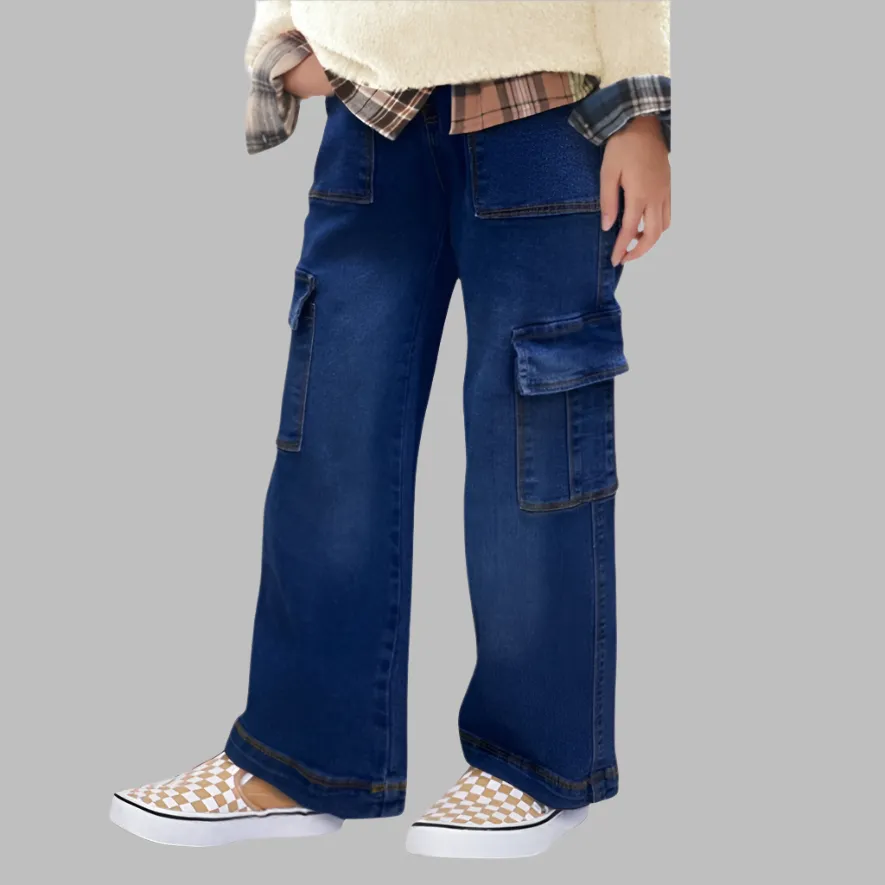 GIRLS CARGO POCKET DENIM JEANS
