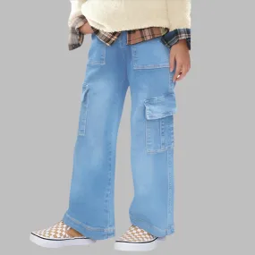 GIRLS CARGO POCKET DENIM JEANS