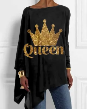 Golden Crown Print Off-shoulder Irregular Top