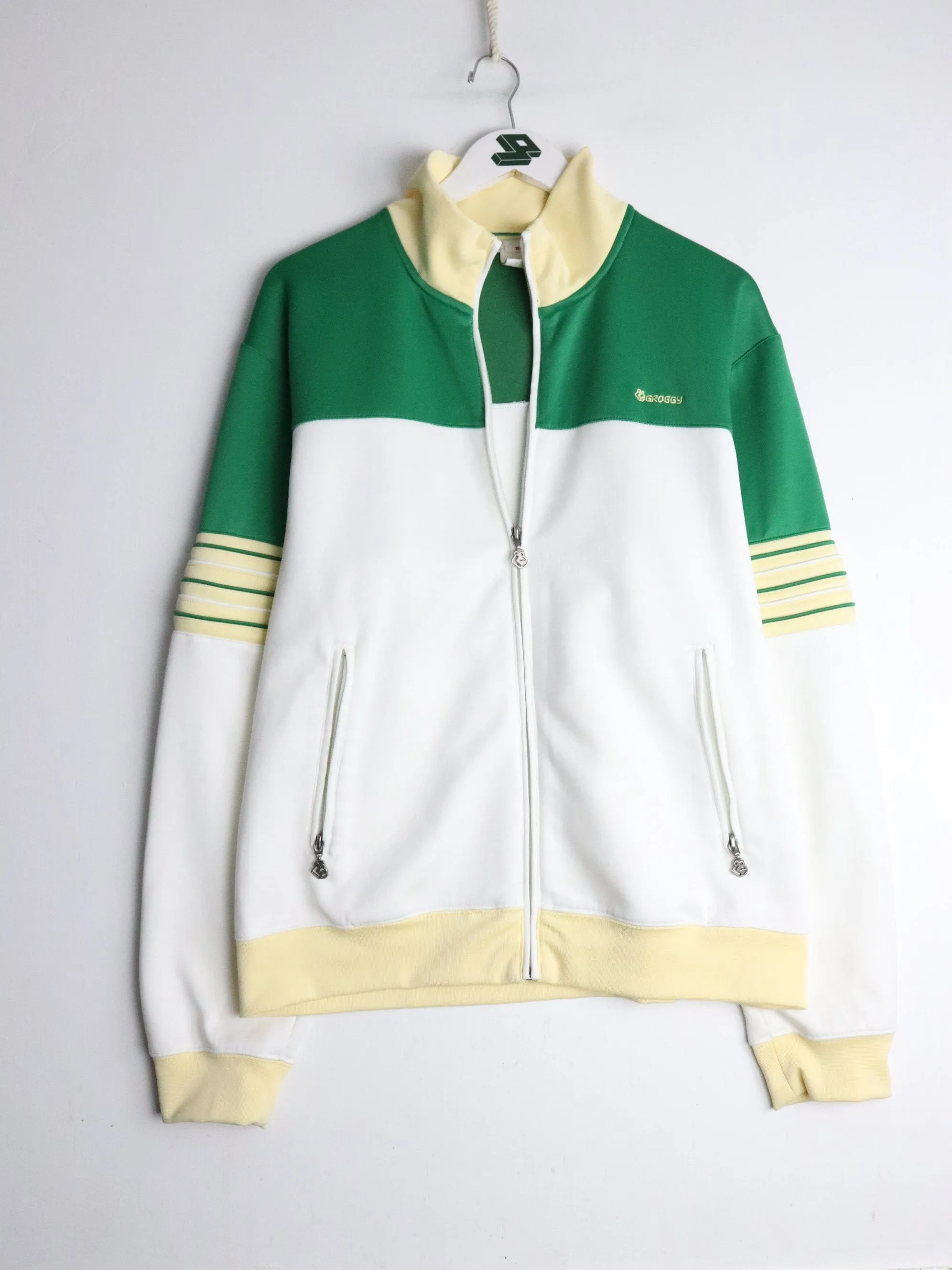 Groggy Track Jacket Mens Large White Athletic Y2K