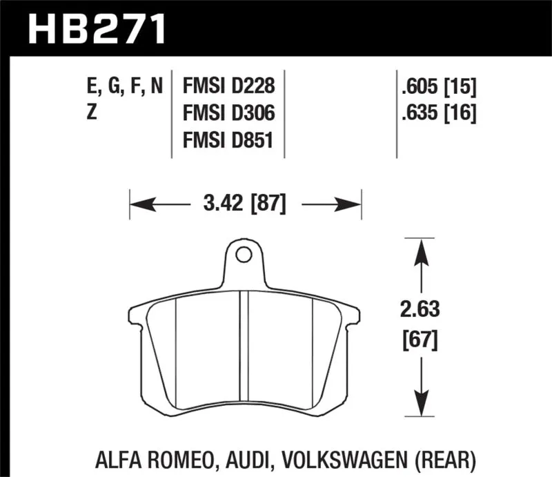 Hawk Blue 9012 Race Rear Brake Pads - 98-02 Audi A4 Quattro - HB271E.605