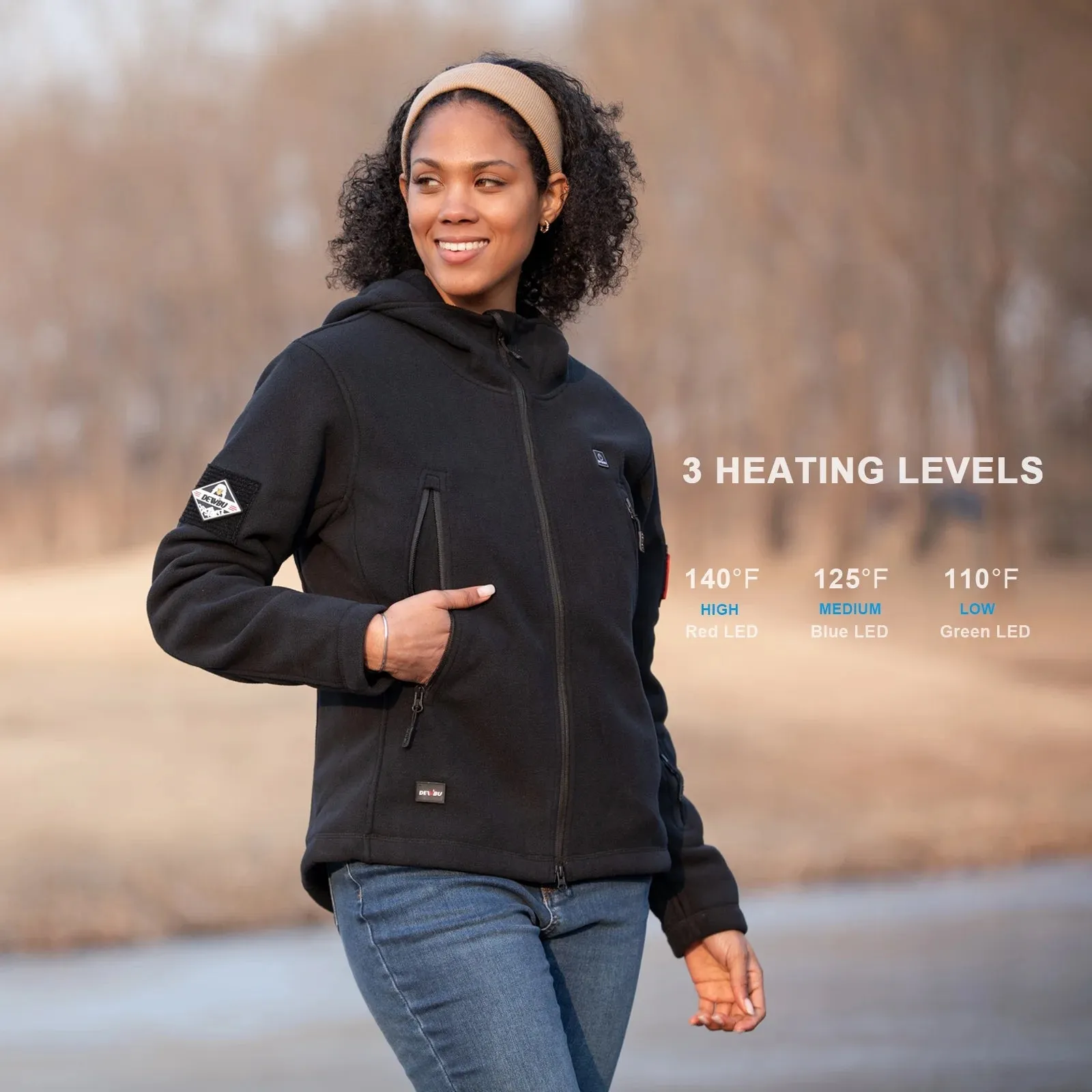 Heated Jacket Polar Fleece for Women, Heated Hoodie with 12V Battery Pack, Electric Heating Coat for Winter Outdoor