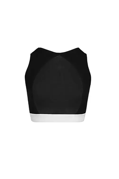 High Neck Black Tank Top with White Ribbed Trim