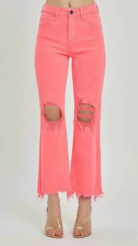 High Rise Destruct Knee Crop Flare Jean