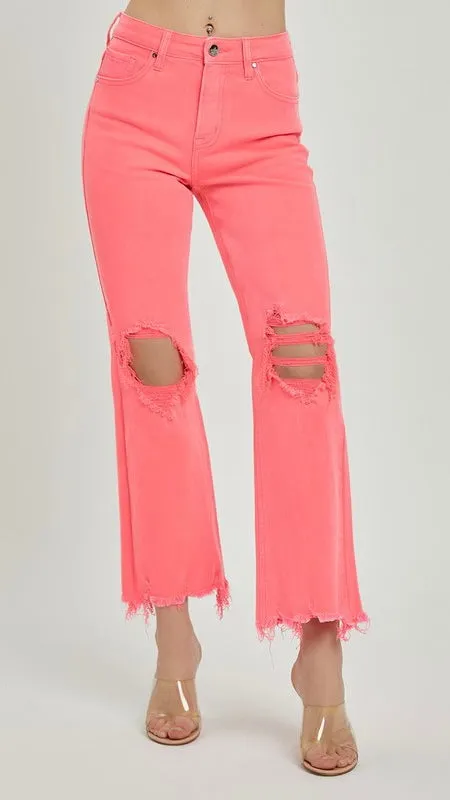 High Rise Destruct Knee Crop Flare Jean