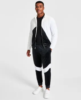 INC International Concepts Men's Colorblocked Velour Jacket Full Zip White Small