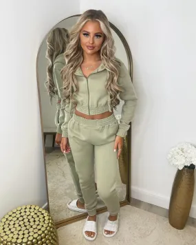Letita Zip Front Hooded Tracksuit - Sage Green