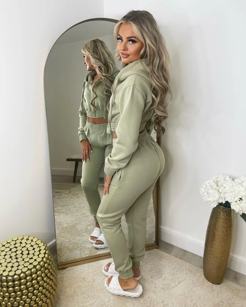 Letita Zip Front Hooded Tracksuit - Sage Green
