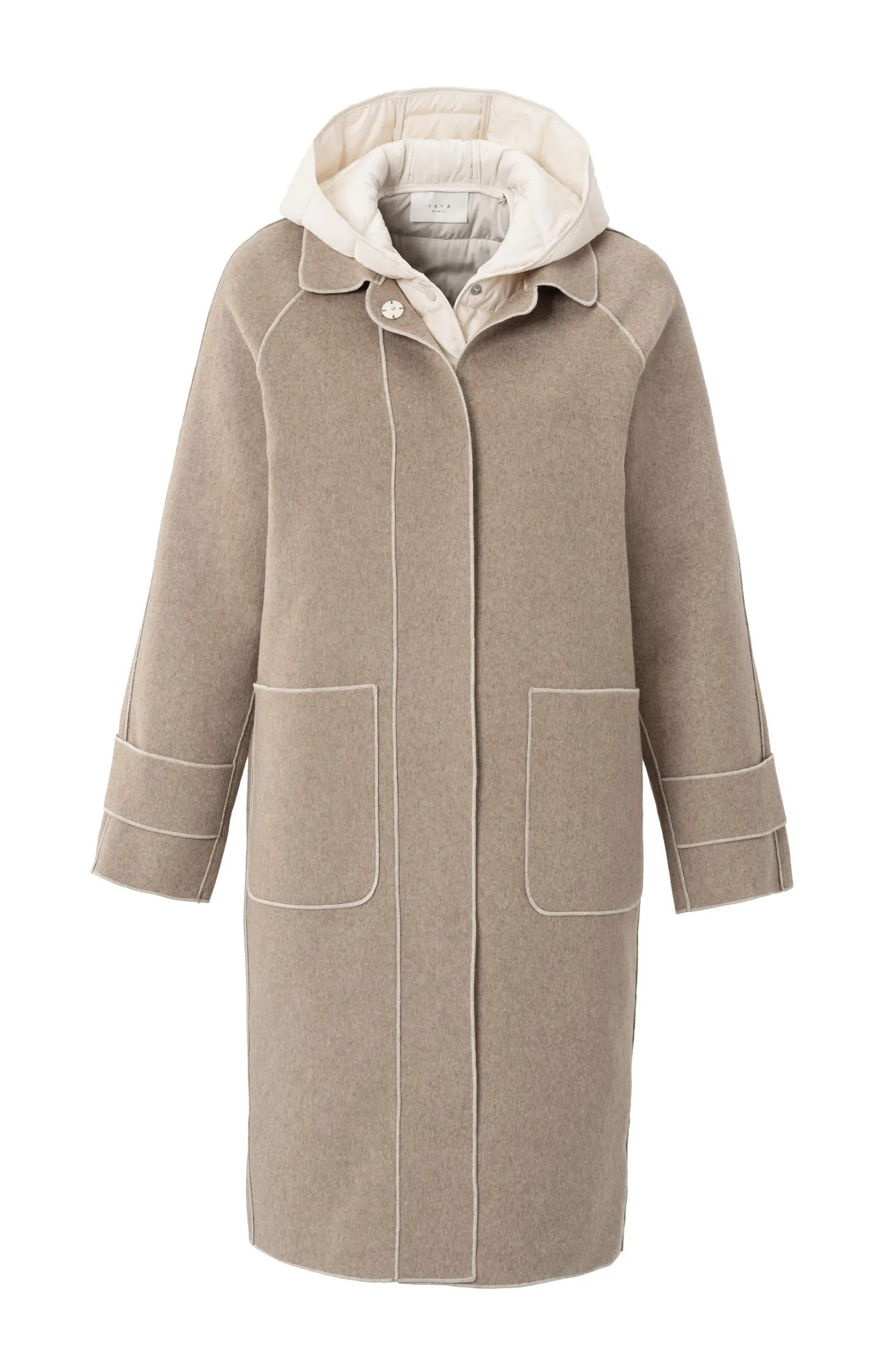 Long coat with quilted body warmer and pockets