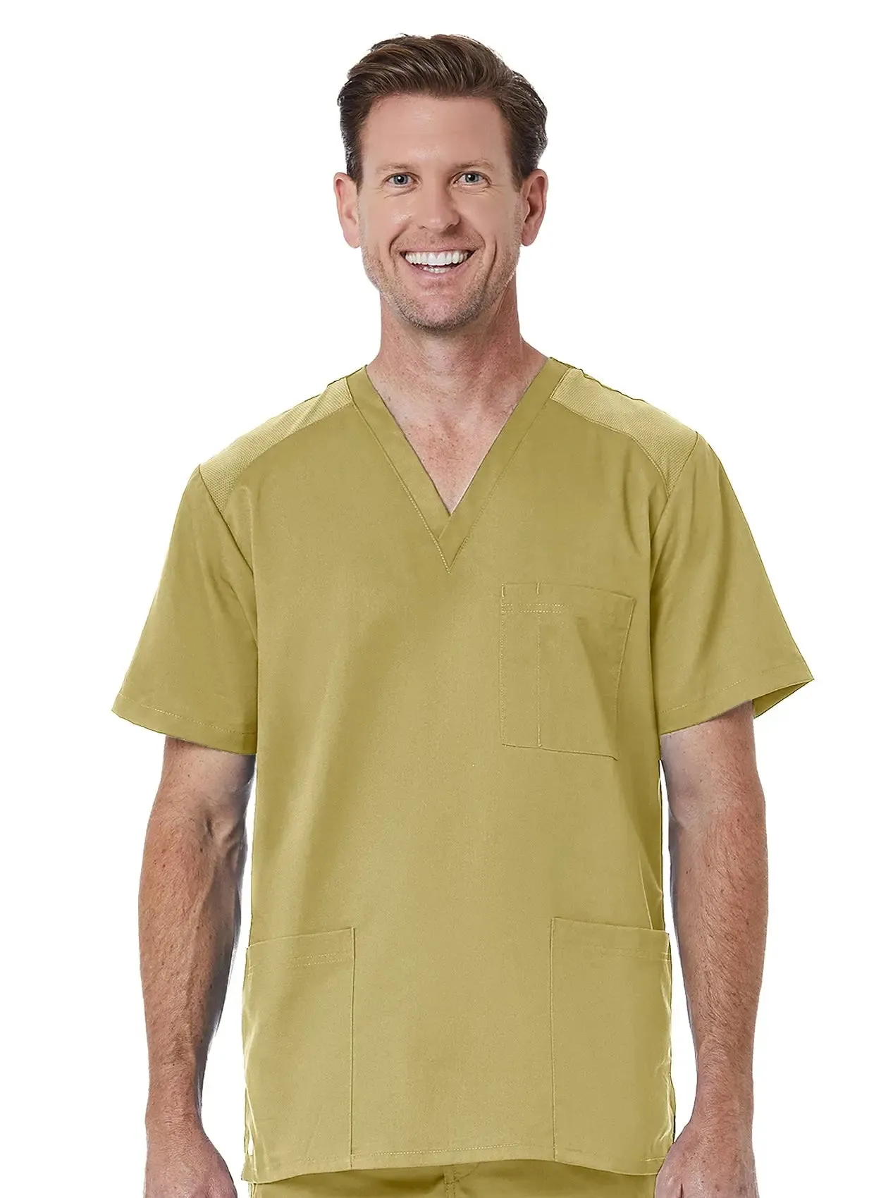 Maevn Men back Mesh Panel 3-Pocket V-Neck Top