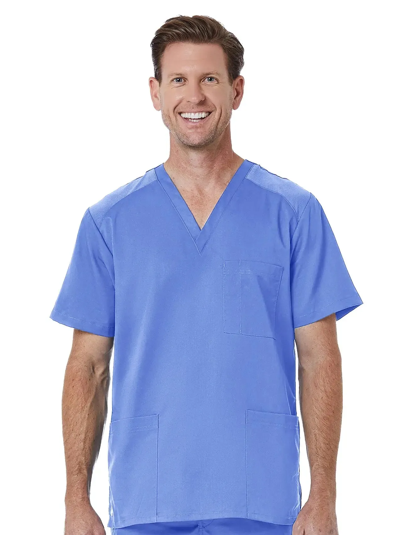 Maevn Men back Mesh Panel 3-Pocket V-Neck Top