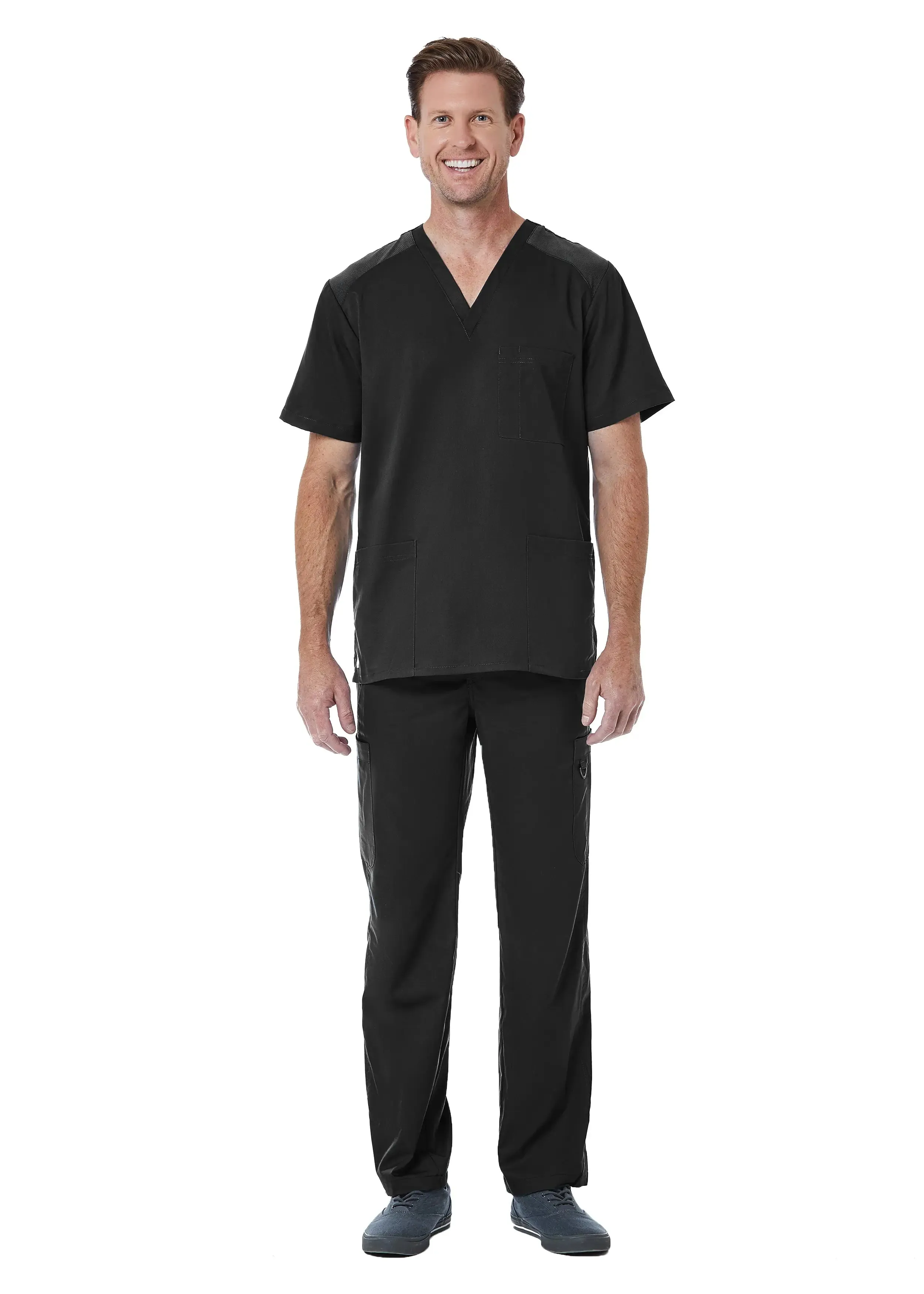 Maevn Men back Mesh Panel 3-Pocket V-Neck Top