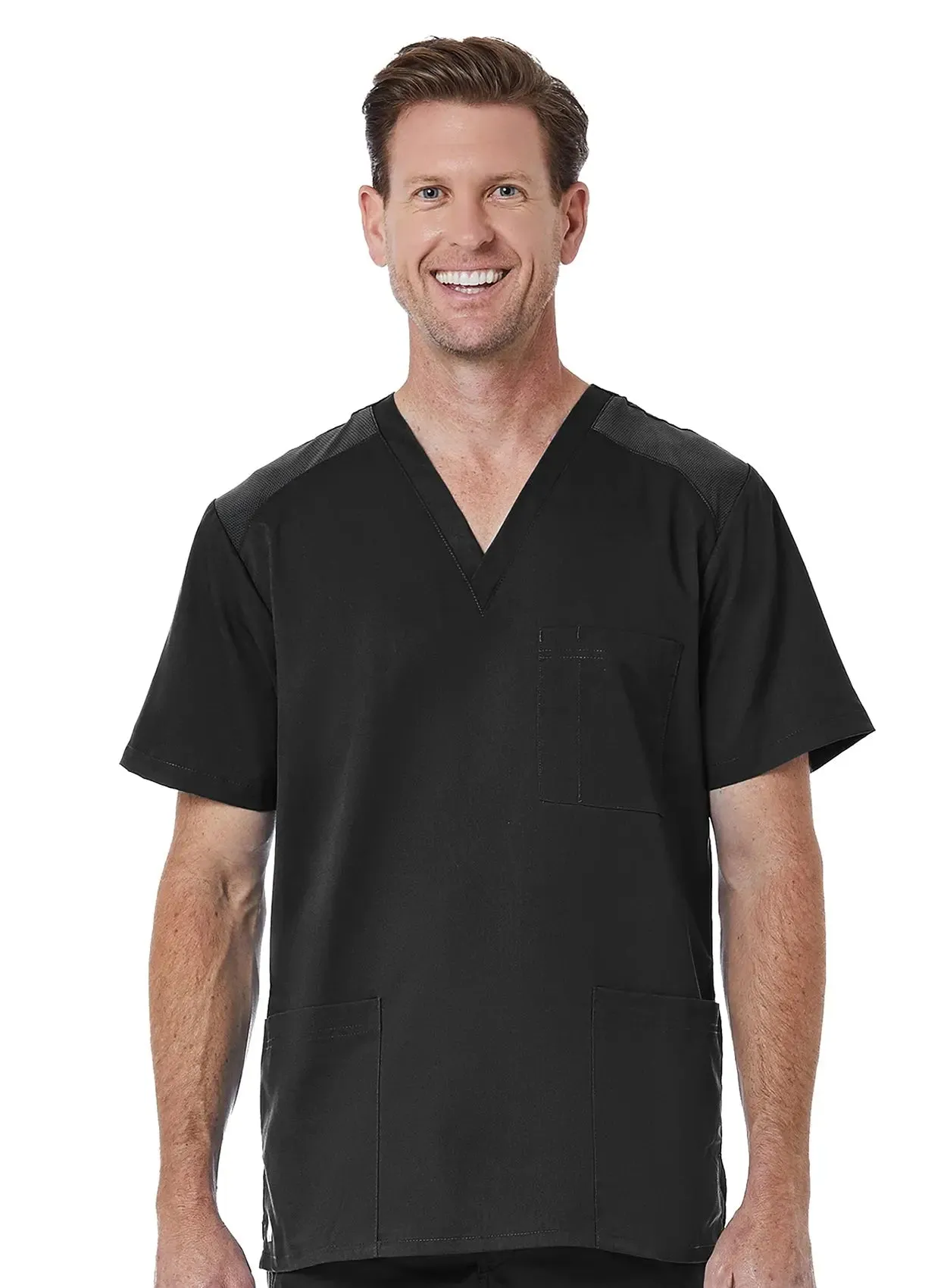 Maevn Men back Mesh Panel 3-Pocket V-Neck Top