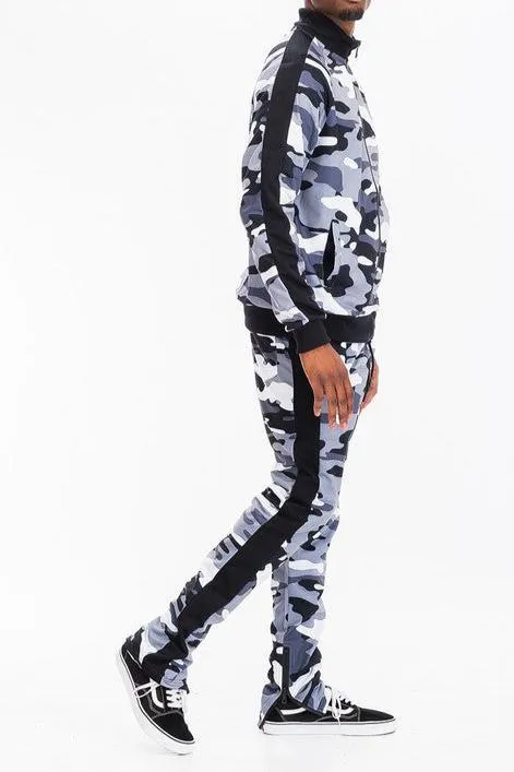 Men's Full Camo With Stripe Jacket and Pants Set