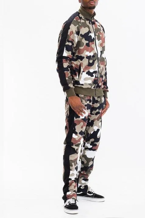 Men's Full Camo With Stripe Jacket and Pants Set