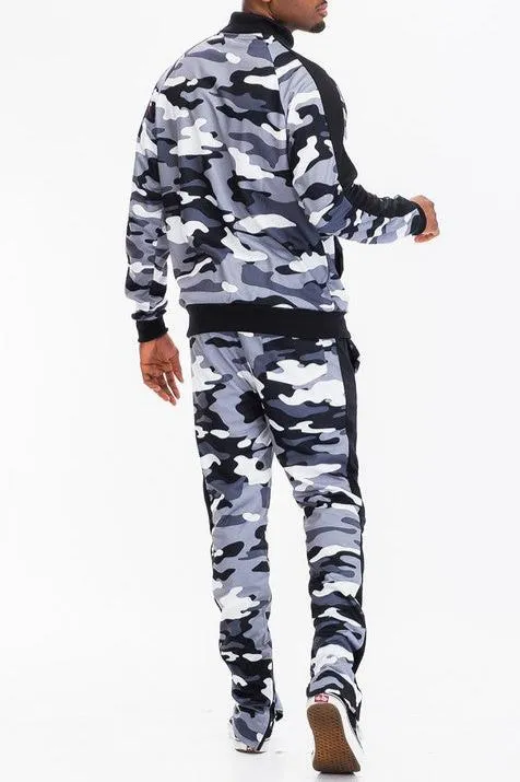 Men's Full Camo With Stripe Jacket and Pants Set