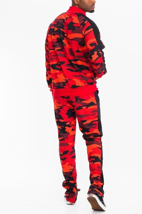 Men's Full Camo With Stripe Jacket and Pants Set