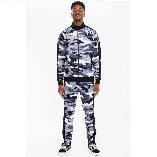 Men's Full Camo With Stripe Jacket and Pants Set