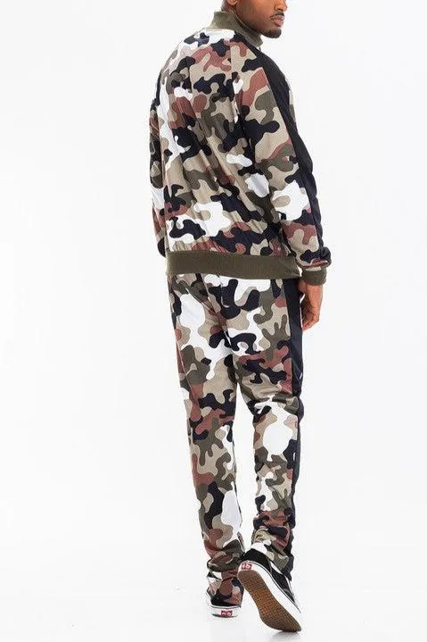 Men's Full Camo With Stripe Jacket and Pants Set