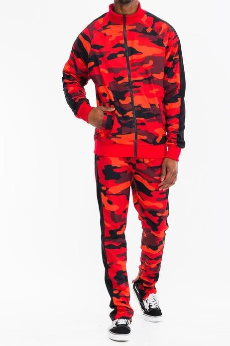 Men's Full Camo With Stripe Jacket and Pants Set