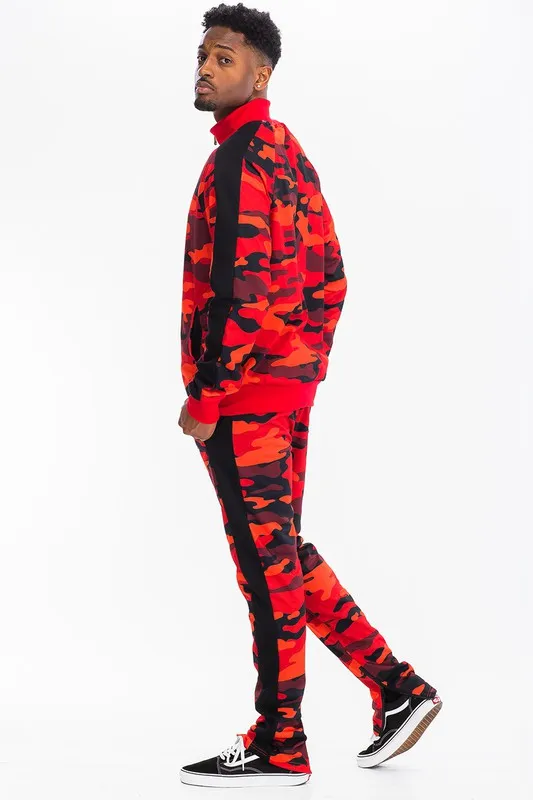 Men's Full Camo With Stripe Jacket and Pants Set