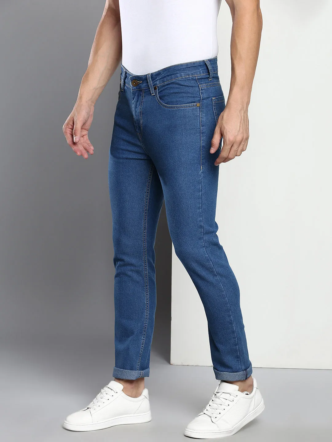 Men's Medium Indigo Slim Fit Mid Rise Denim Jeans