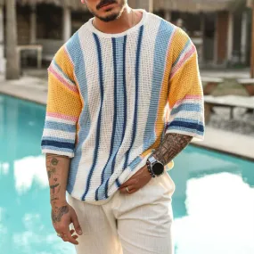 Men's Summer Leisure Half-Sleeve Striped Pullover