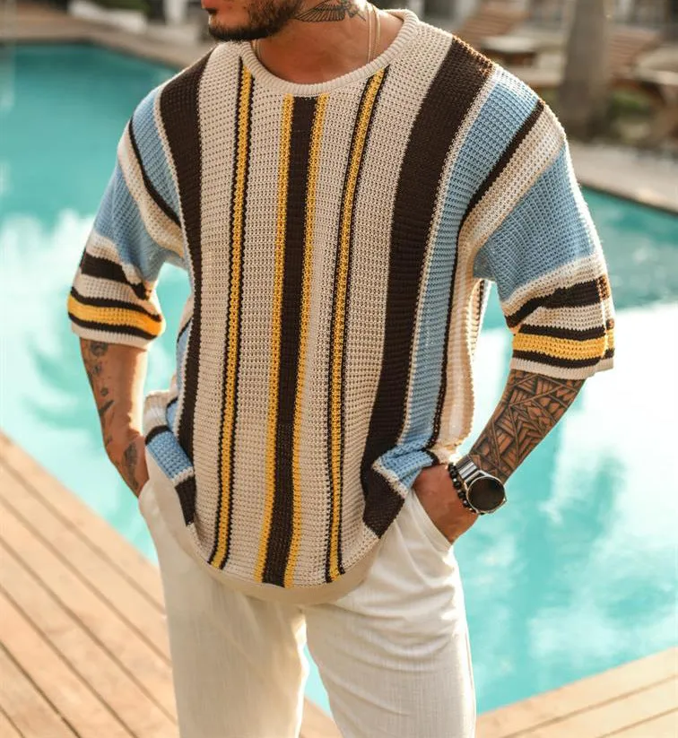 Men's Summer Leisure Half-Sleeve Striped Pullover