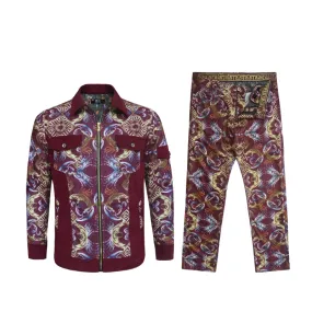 Men's Track Suit Set Burgundy CJ003