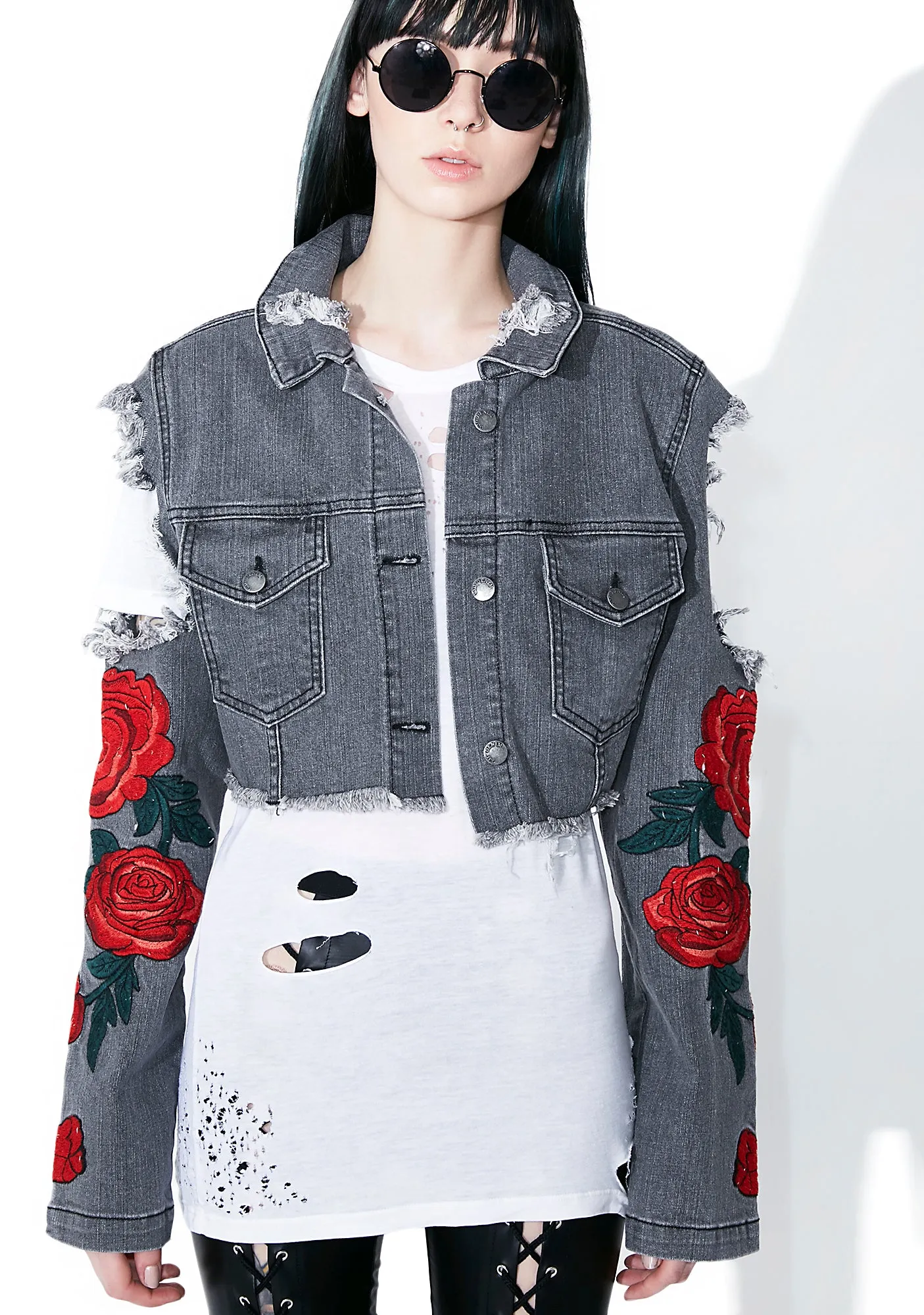 Midnight Desert Rose Distressed Jacket