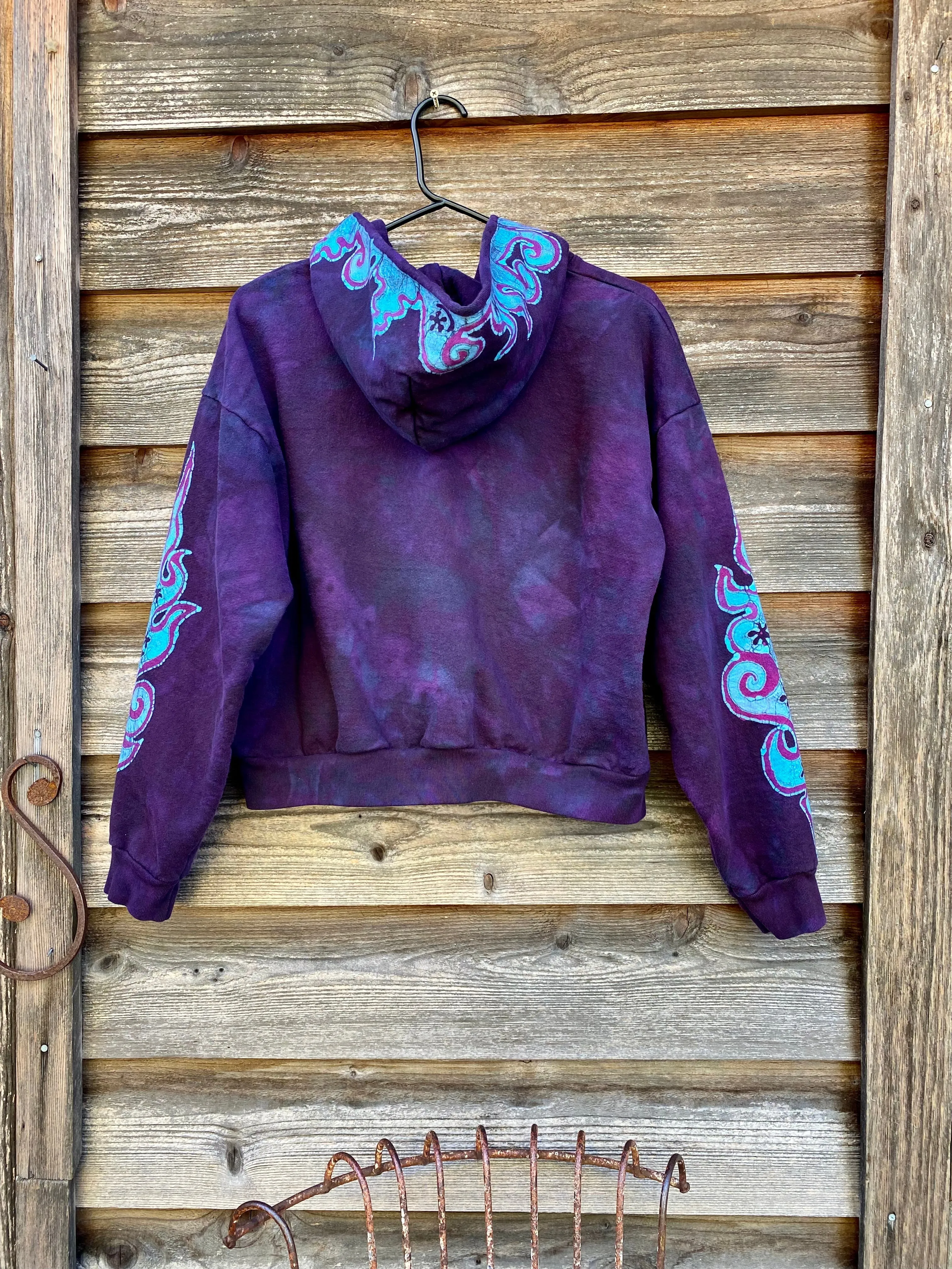 Midnight Purple with Turquoise Flames Handmade Batik Hoodie