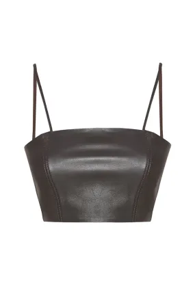 Mila Nappa Leather Bra - Dark Chocolate