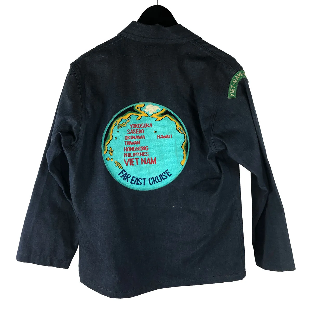 Patched Japanese Denim Junco Souvenir Jacket Far East Cruise USS Higbee Vietnam 1968